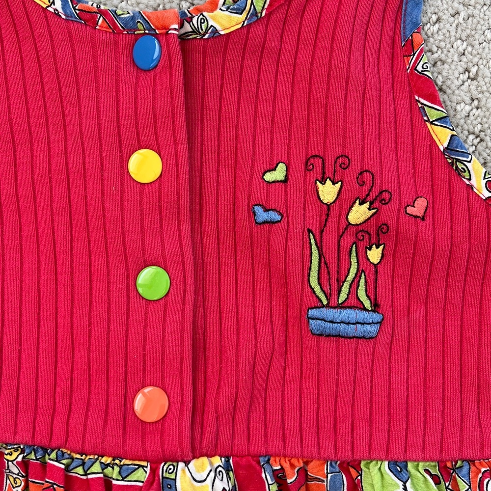 VINTAGE Gymboree RAINBOW tag Floral Red tie tank top with shorts and pockets - Picture 3 of 11